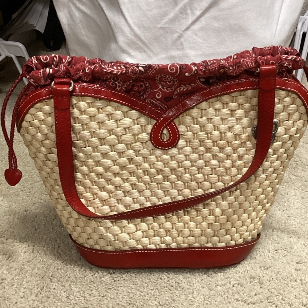 Brighton Red and Beige Woven Tote